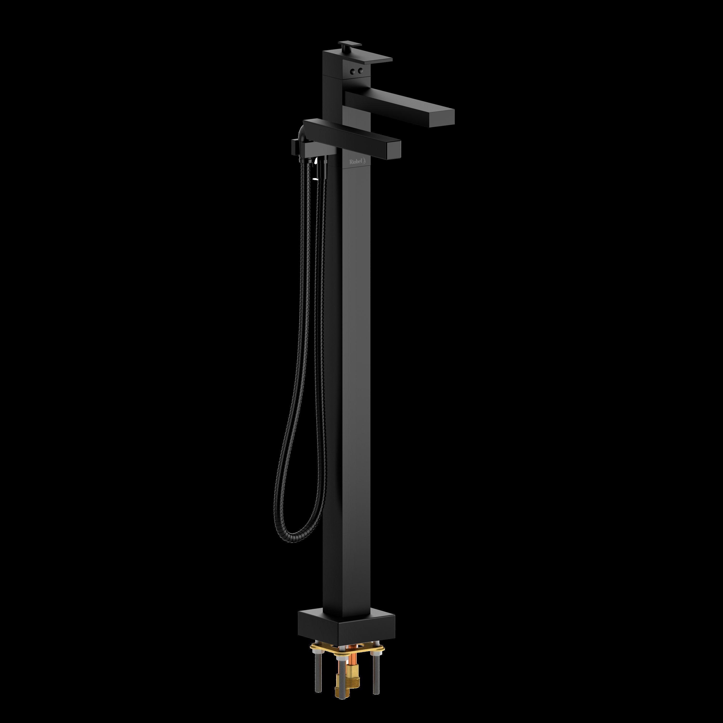 Riobel Pro QA39BK- 2-way Type T (thermostatic) coaxial floor-mount tub filler with hand shower - FaucetExpress.ca