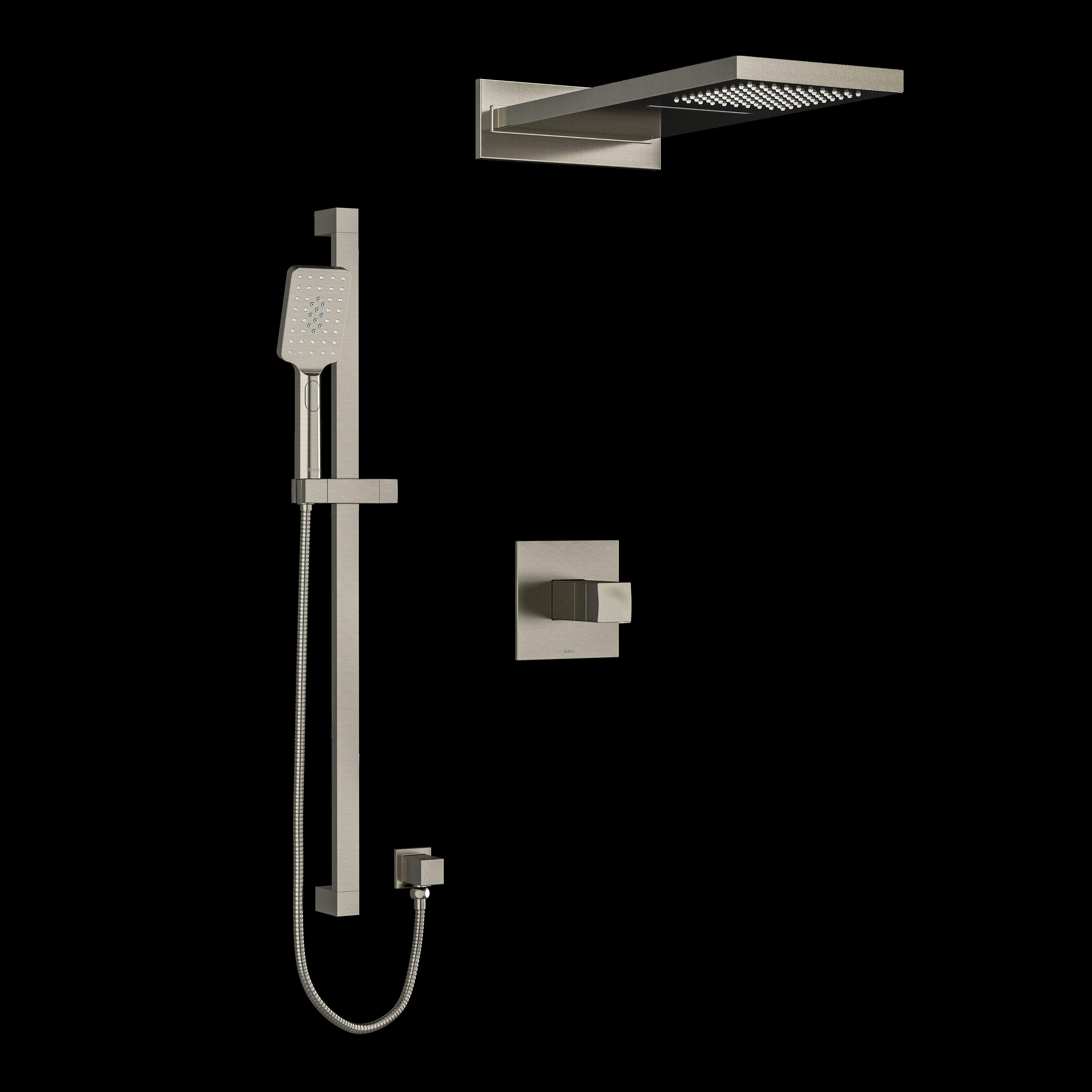 Riobel KIT2745RFBN- Type T/P (thermostatic/pressure balance) coaxial 3-way system with hand shower rail and rain and cascade shower head