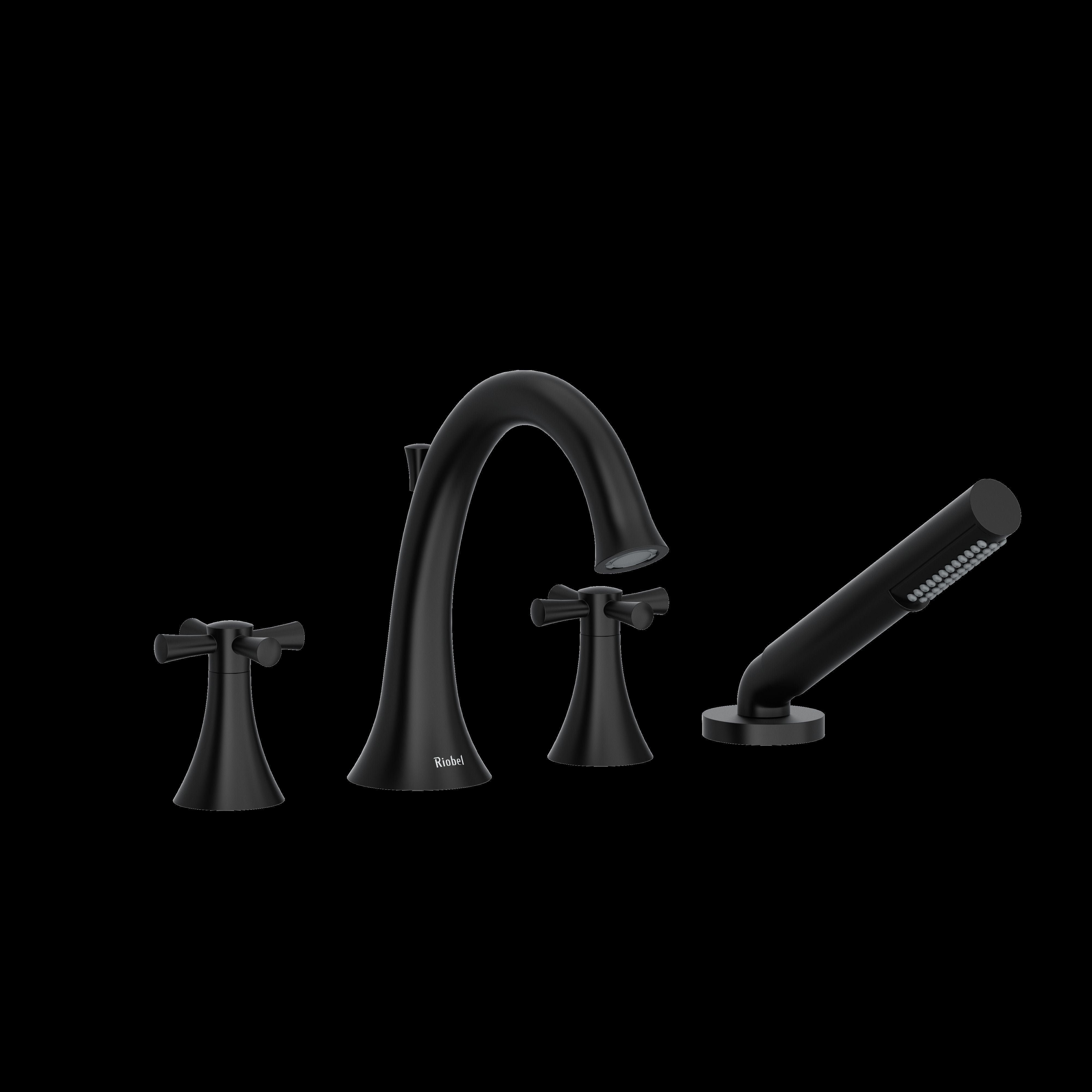 Riobel ED12+BK- 4-piece deck-mount tub filler with hand shower