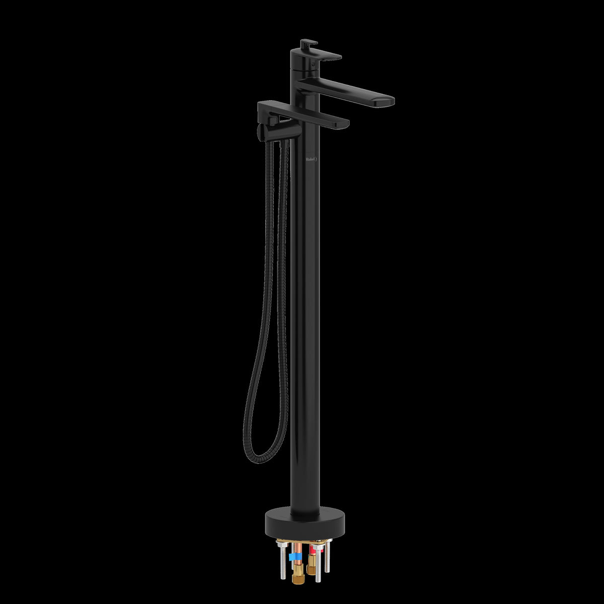 Riobel Pro EV39BK- 2-way Type T (thermostatic) coaxial floor-mount tub filler with hand shower - FaucetExpress.ca