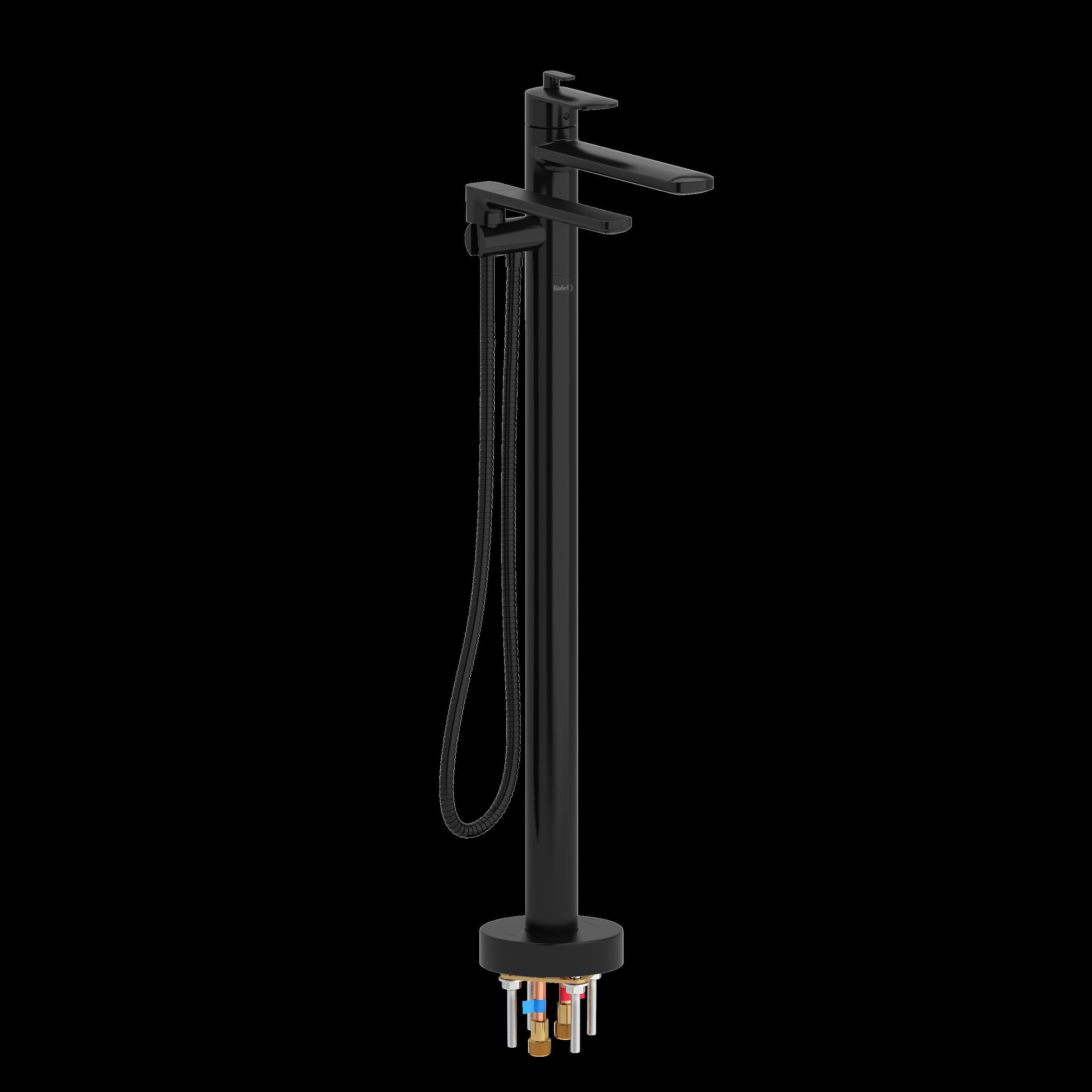 Riobel Pro EV39BK- 2-way Type T (thermostatic) coaxial floor-mount tub filler with hand shower - FaucetExpress.ca