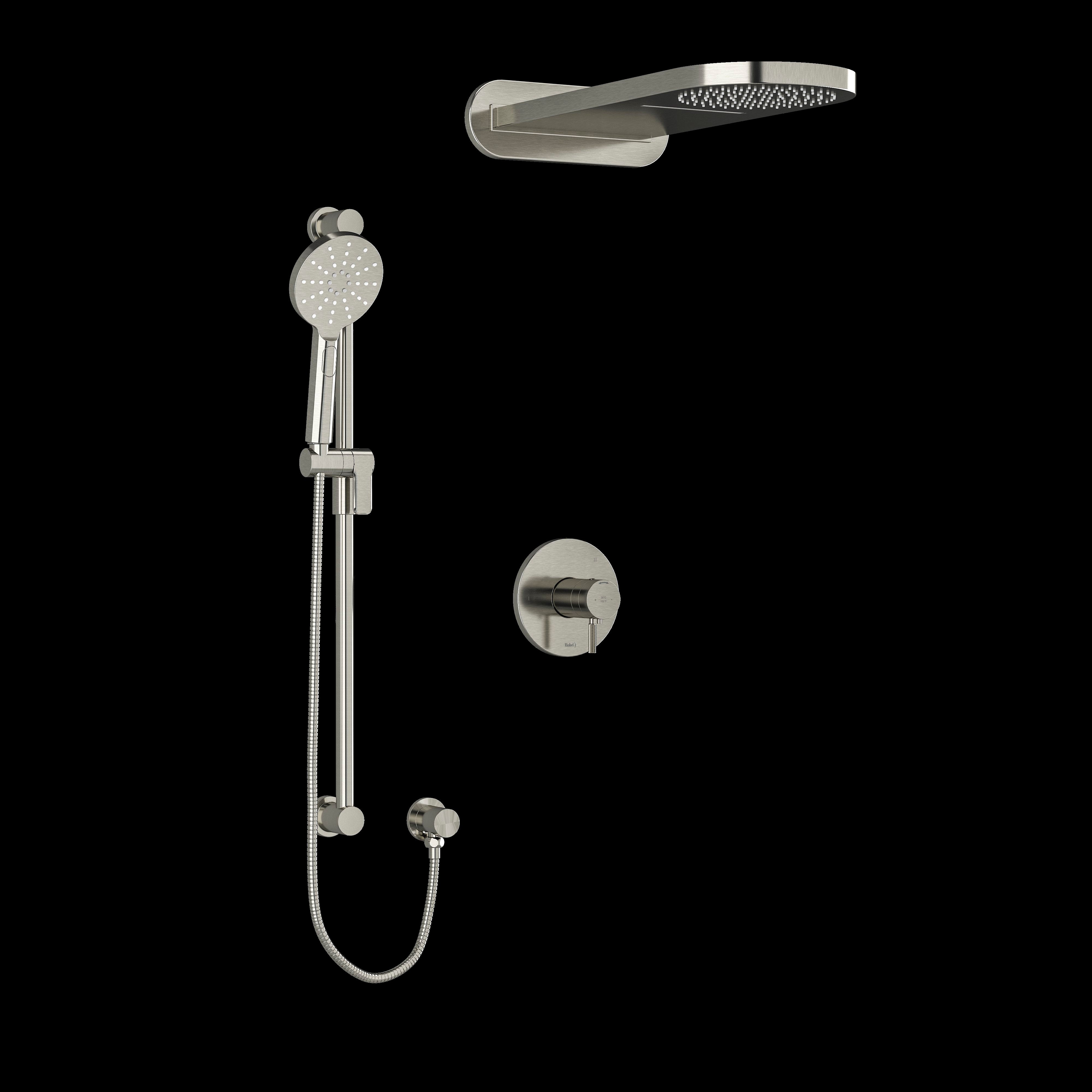 Riobel KIT2745RUTMKNBN- Type T/P (thermostatic/pressure balance) coaxial 3-way system with hand shower rail and rain and cascade shower head