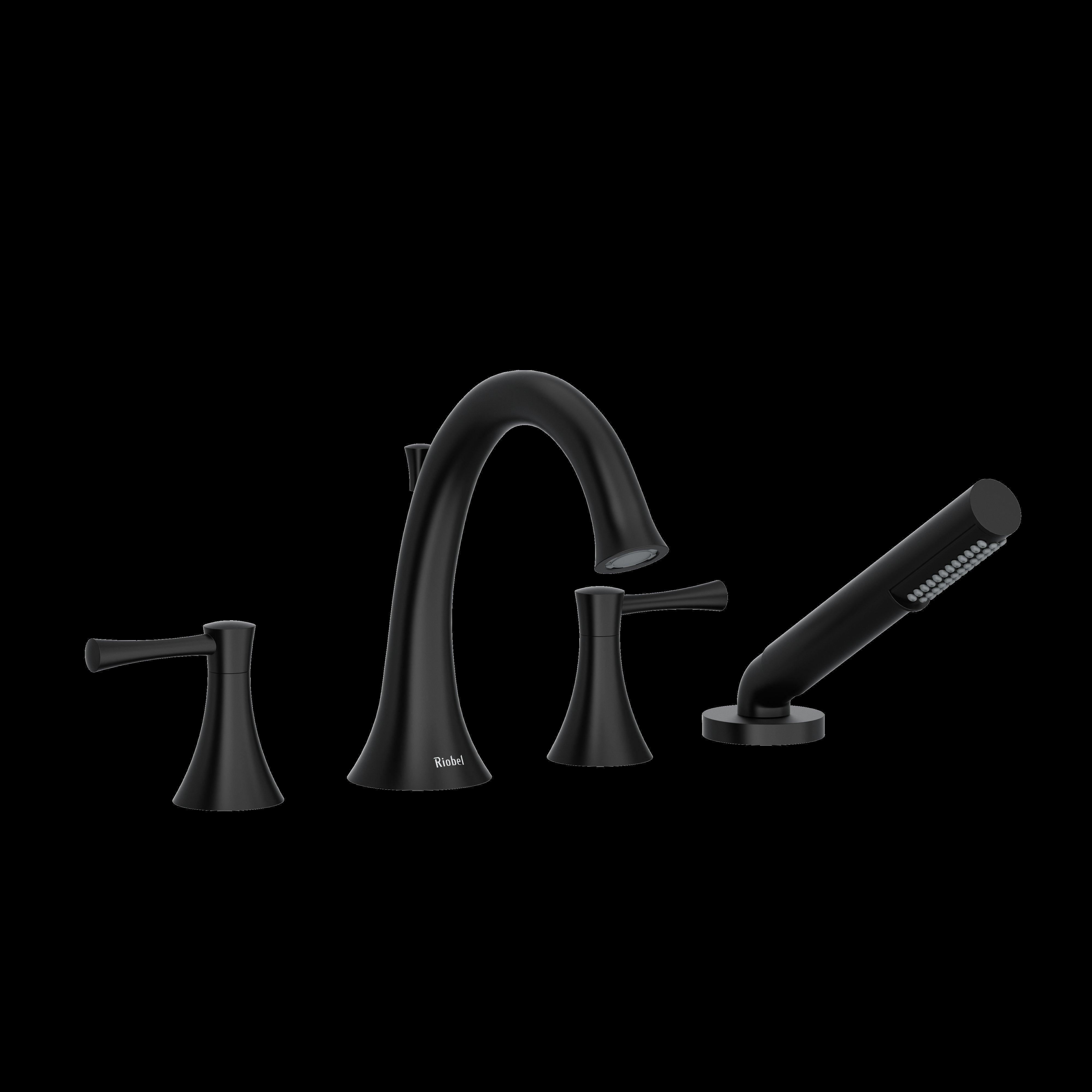 Riobel ED12LBK- 4-piece deck-mount tub filler with hand shower