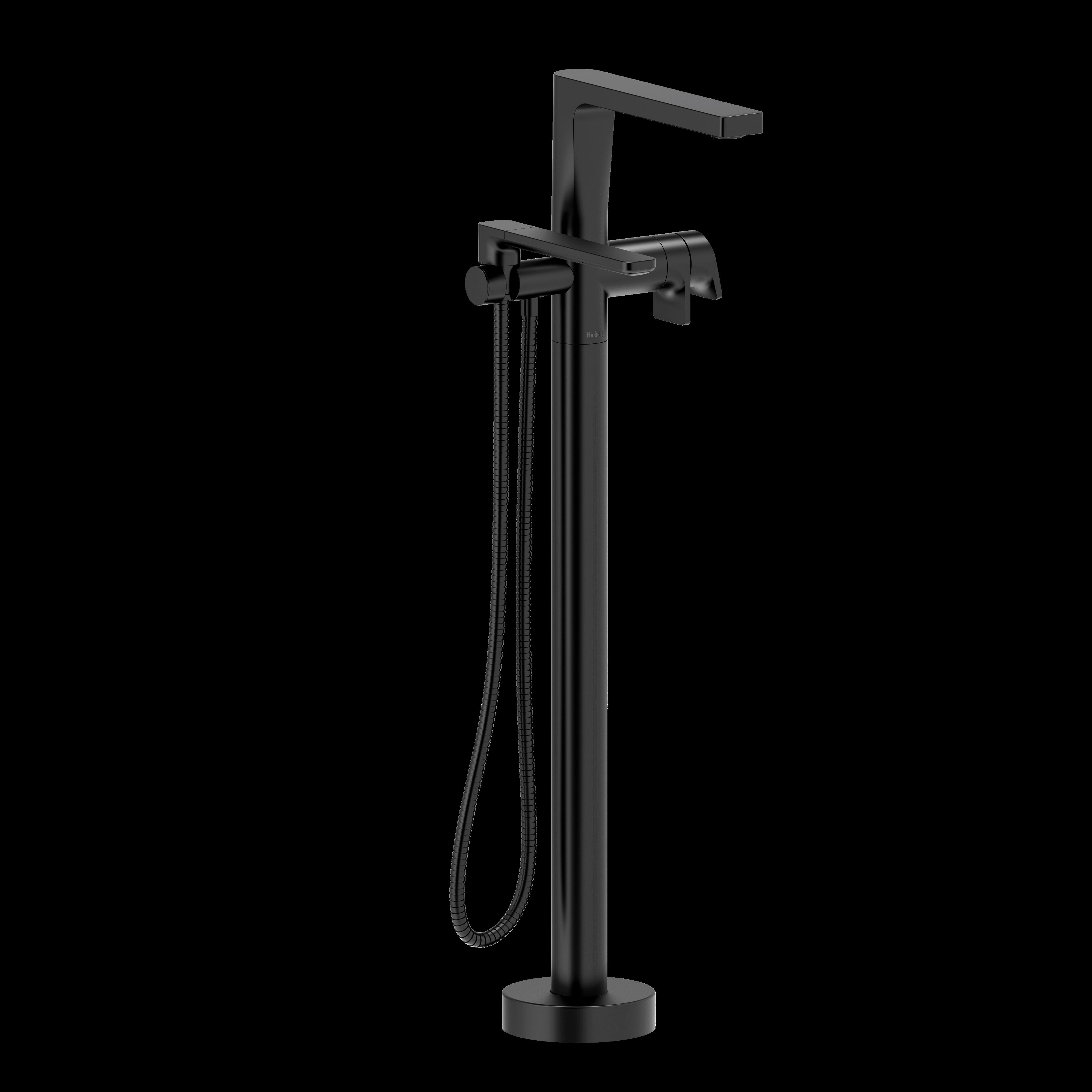 Riobel TOD39BK- 2-way Type T (thermostatic) coaxial floor-mount tub filler with hand shower trim