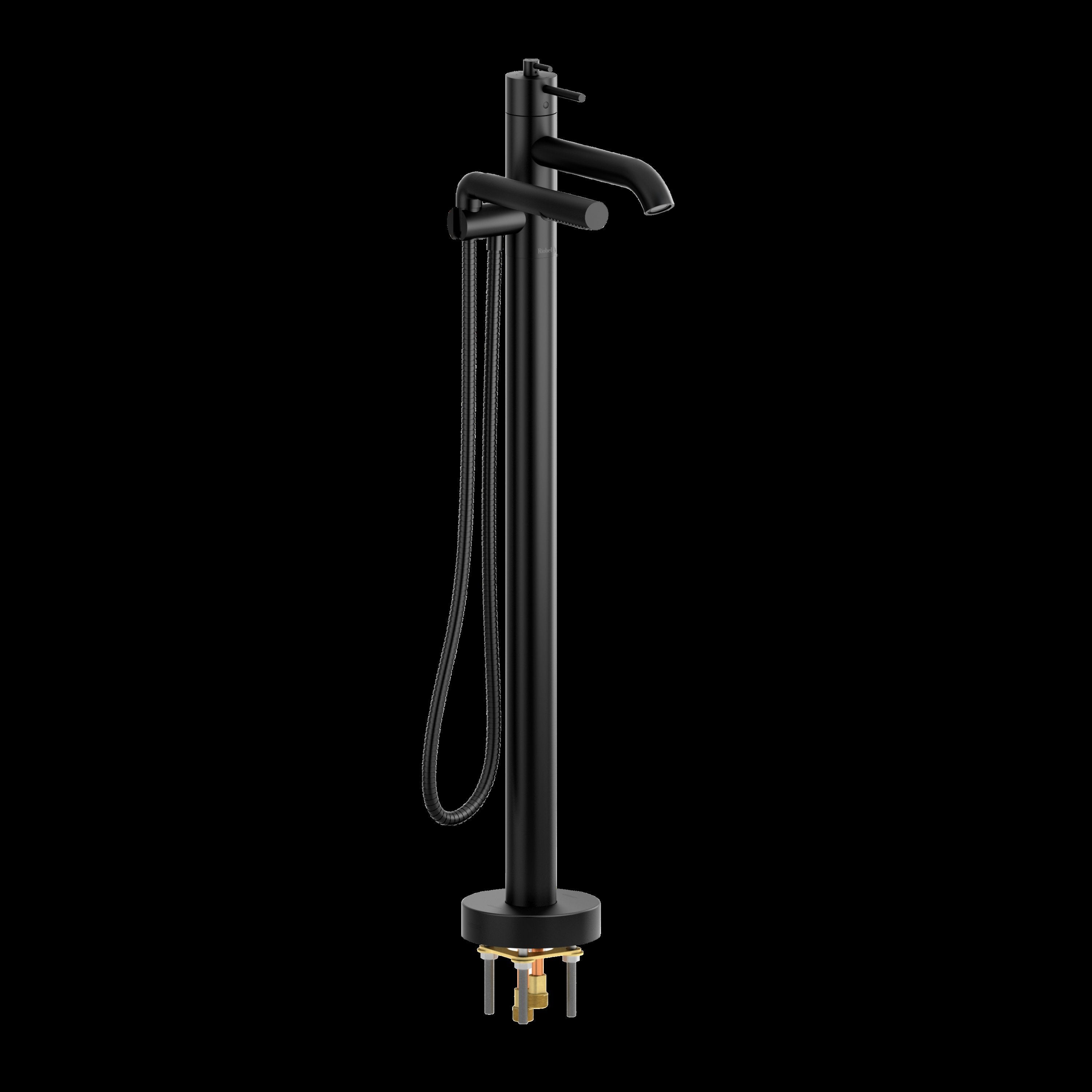 Riobel Pro CO39BK- 2-way Type T (thermostatic) coaxial floor-mount tub filler with hand shower - FaucetExpress.ca