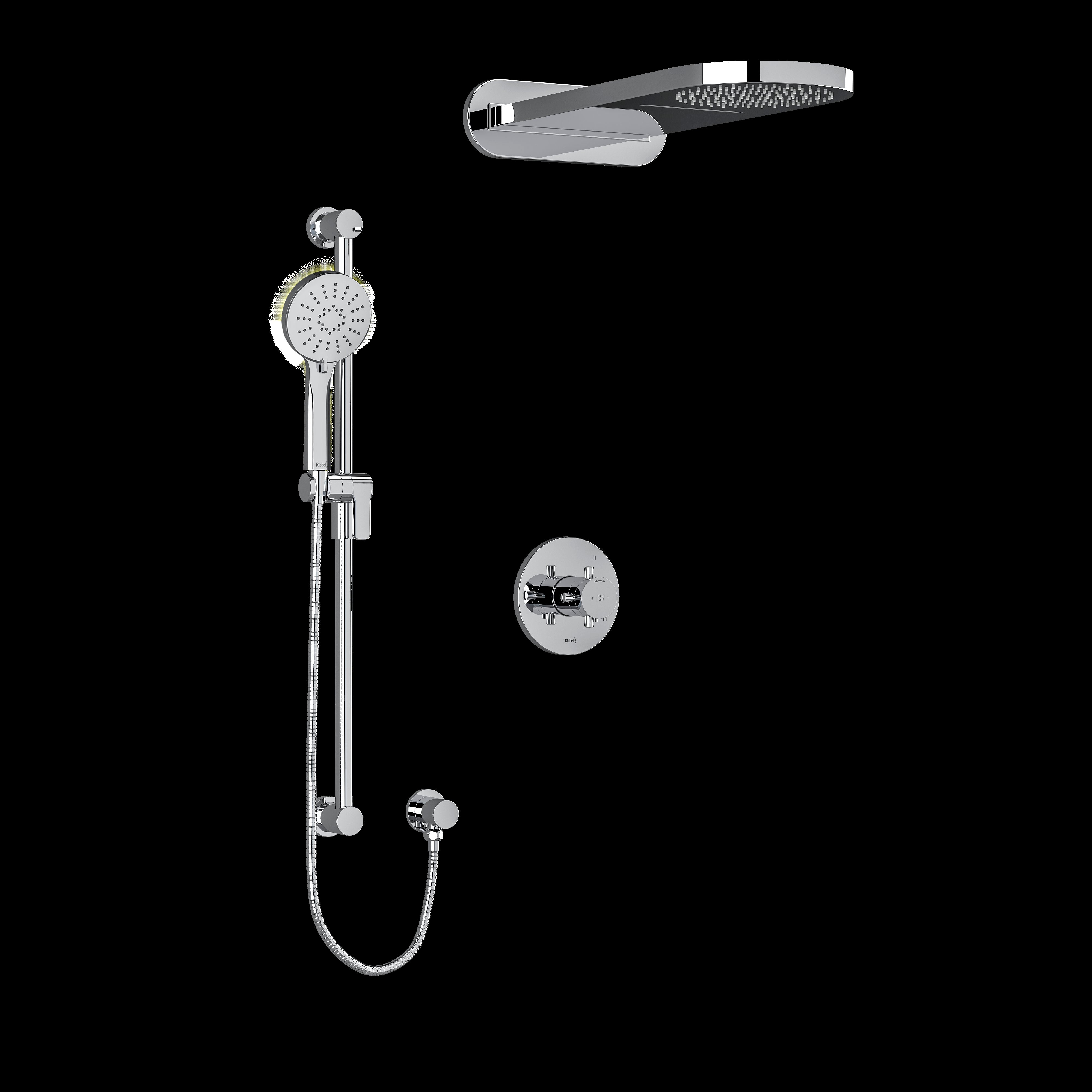 Riobel KIT2745EDTM+BK- Type T/P (thermostatic/pressure balance) coaxial 3-way system with hand shower rail and rain and cascade shower head