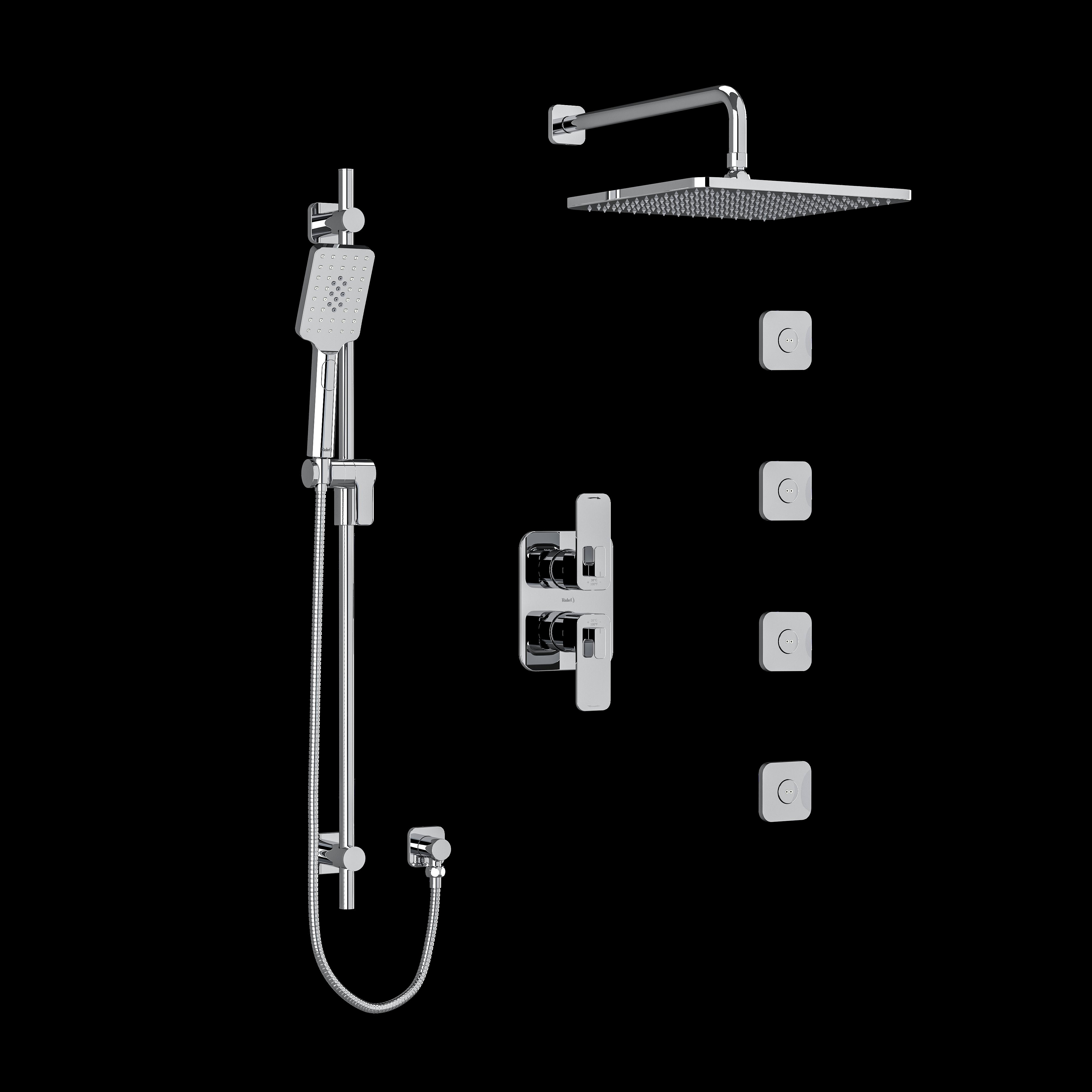 Riobel KIT4744ZOTQBK- Type T/P (thermostatic/pressure balance) coaxial 2-way no share with shower head and tub spout