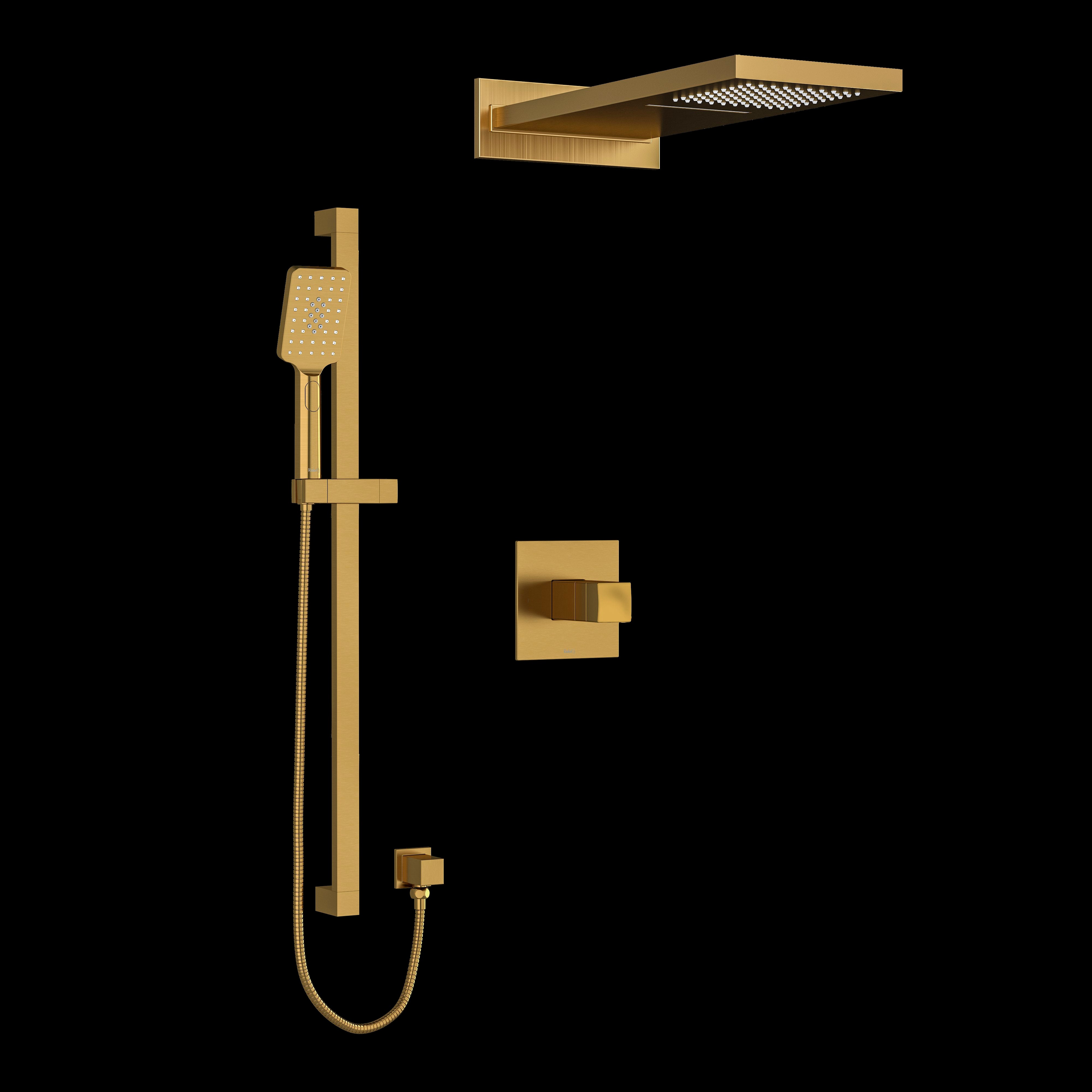 Riobel KIT2745RFBG- Type T/P (thermostatic/pressure balance) coaxial 3-way system with hand shower rail and rain and cascade shower head