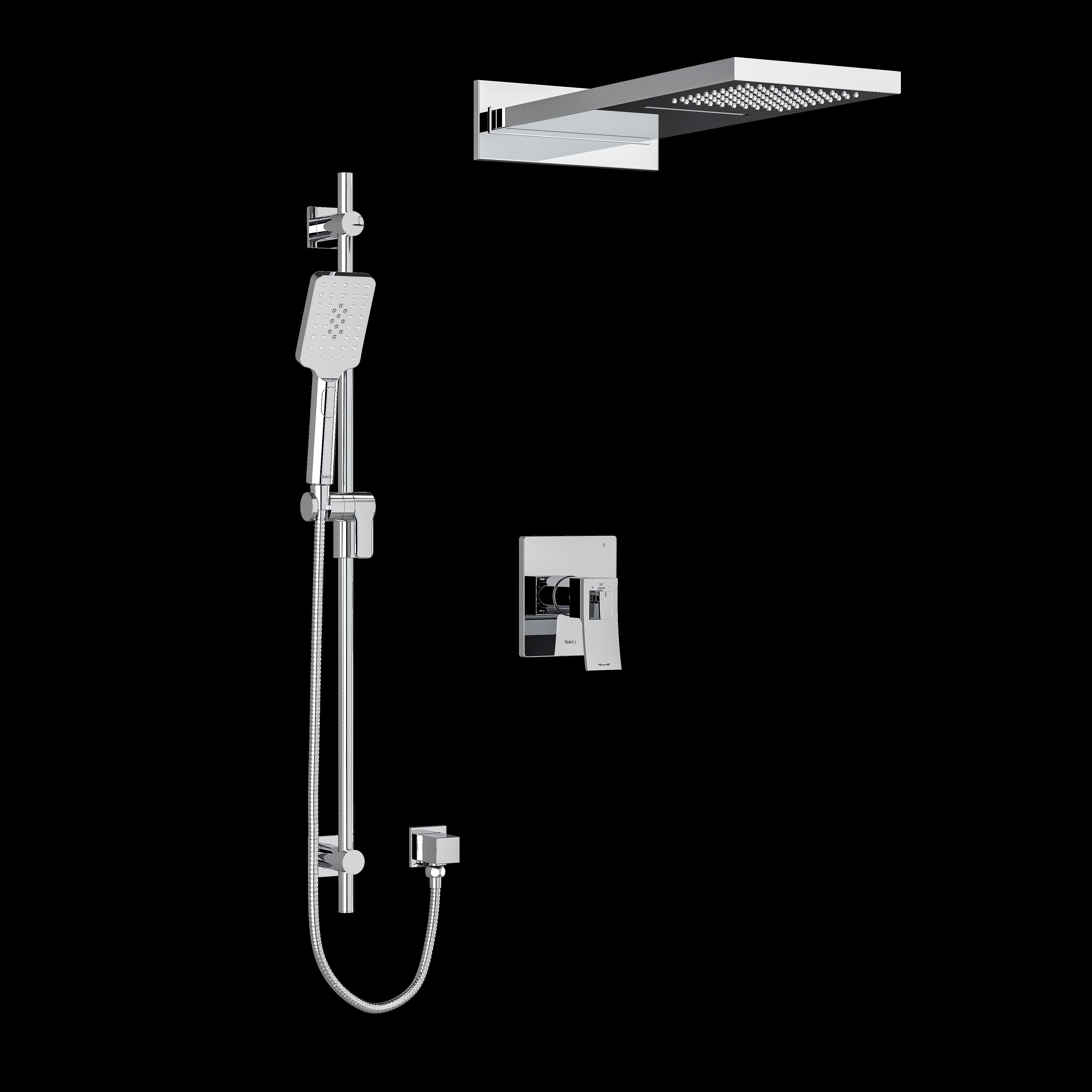 Riobel KIT2745ZOTQBK- Type T/P (thermostatic/pressure balance) coaxial 3-way system with hand shower rail and rain and cascade shower head